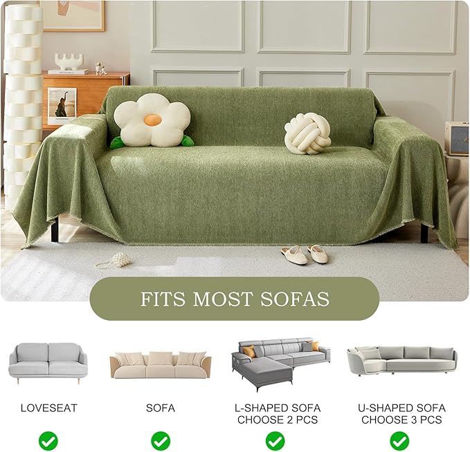 STACYPIK Matcha Green Sofa Cover Christmas Chenille Couch Covers Herringbone - Image 9