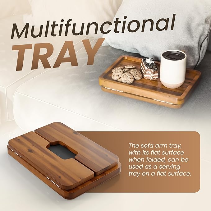 HOLANA Acacia Wood Sofa Armrest Tray - Image 4