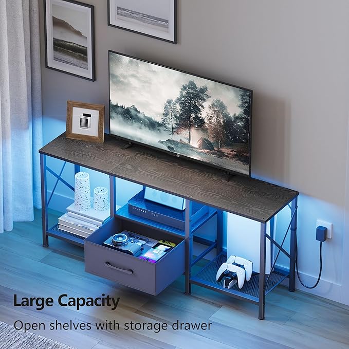 LED TV Stand with Fabric Drawer, Entertainment Center - Image 4
