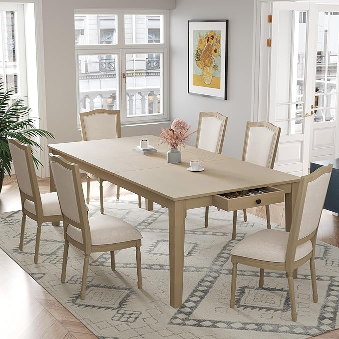 Merax Rustic 7 Piece 78.1inch Extendable Dining Table Set by Merax