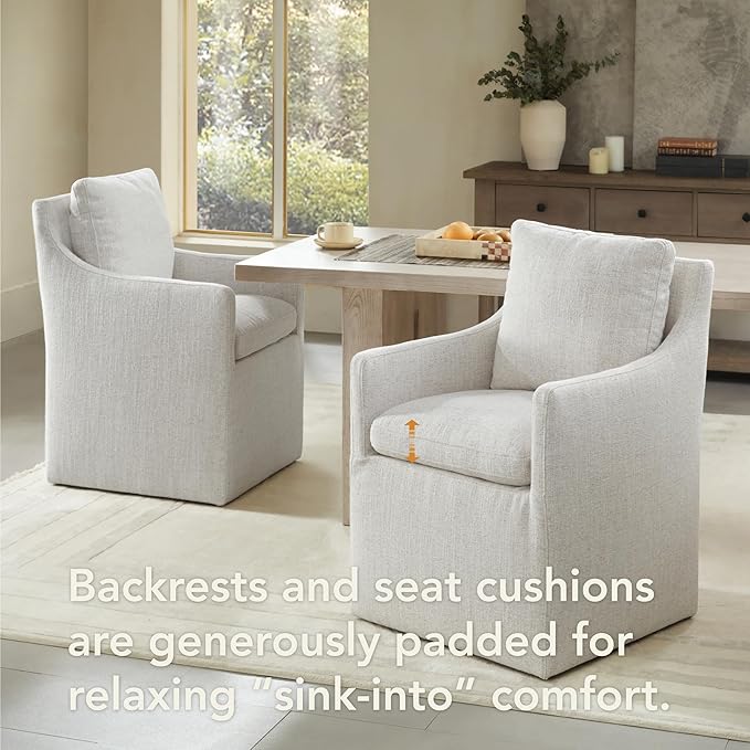 Upholstered Dining Chairs with Casters Modern Accent Armchair with Rollers - Image 3
