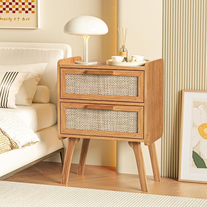 Lerliuo Rattan Nightstands Set of 2, Boho Night Stand - Image 7