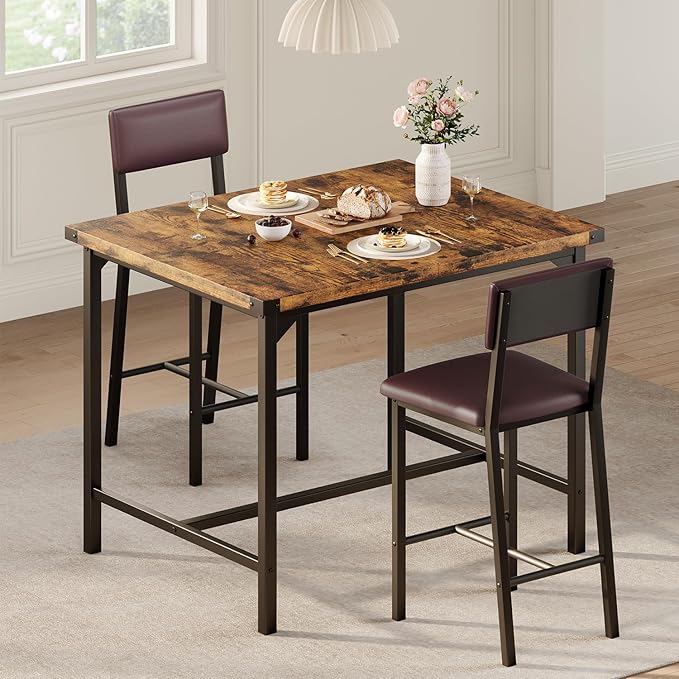 IDEALHOUSE Dining Table Set for 2 w/Counter Height Table & 2 Upholstered Bar by IDEALHOUSE