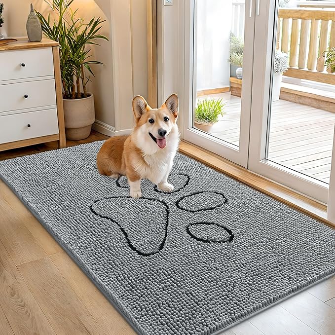 OLANLY Door Mat for Muddy Dog Paws 54x32, Ultra Absorbent Chenille Mud Doormat by OLANLY