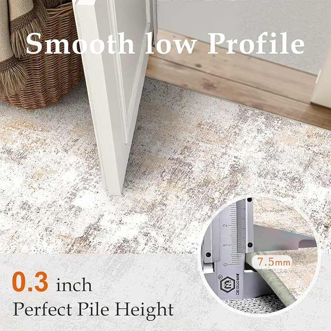 3x10 Washable Runner Rug Beige Grey Neutral Abstract Hallway Kitchen Living - Image 7