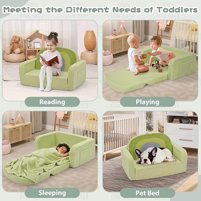 Extra Wide Kids Couch, 2-in-1 Soft Toddler Couch - Image 5