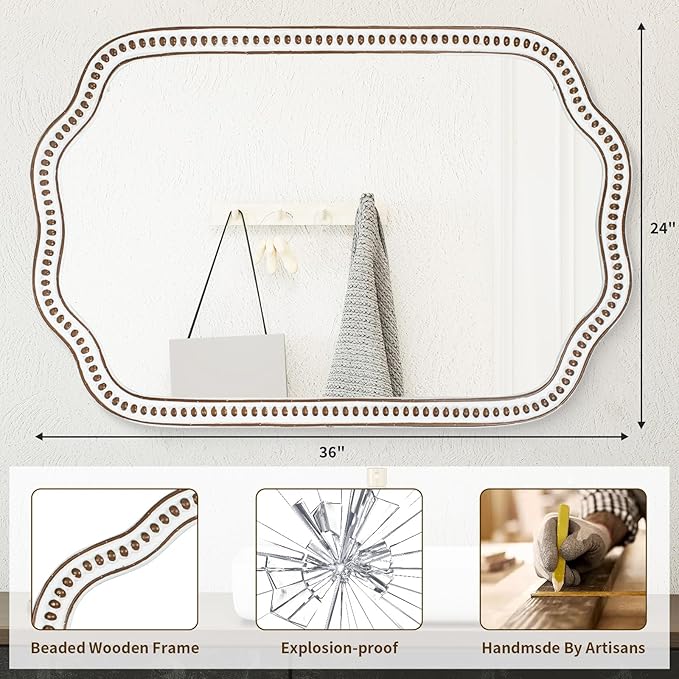 24x36 Inch Wooden Scalloped Farmhouse Mirror - Image 6