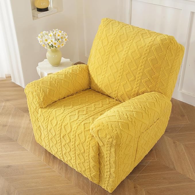 vctops 4 Pieces Geometric Jacquard Plush Recliner Slipcovers Soft Fuzzy Fluffy - Image 7