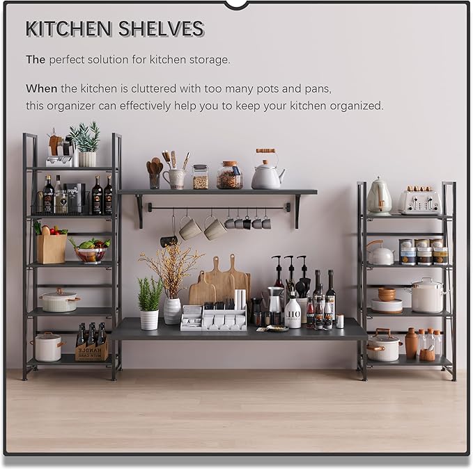 4NM No Assembly Folding Bookshelf, 5-Shelf 62.2" H Collapsible Foldable - Image 4