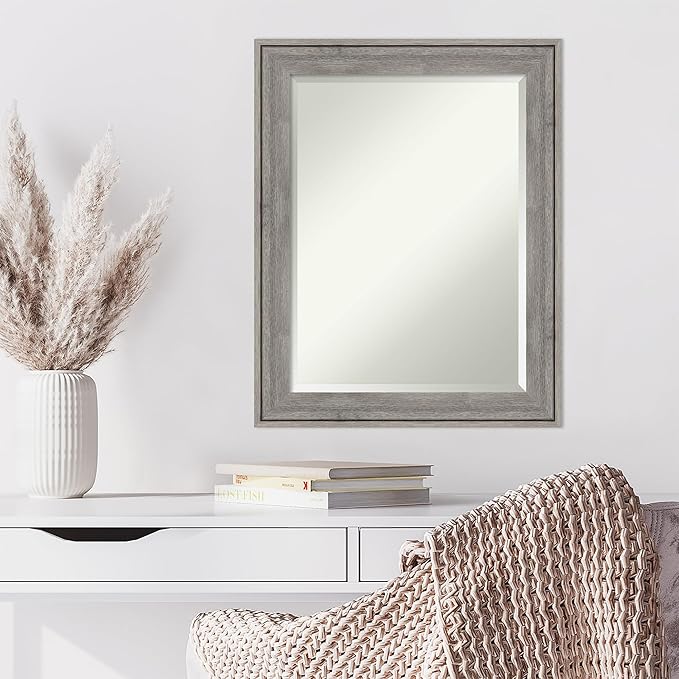 Amanti Art Grey Wall Mirror 29x23 Regis Barnwood Grey Rectangle Bathroom Mirror - Image 6