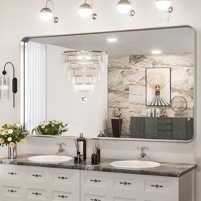TokeShimi 60 x 36 Inch Brushed Silver Bathroom Mirror by RefinedBathroomAccessories