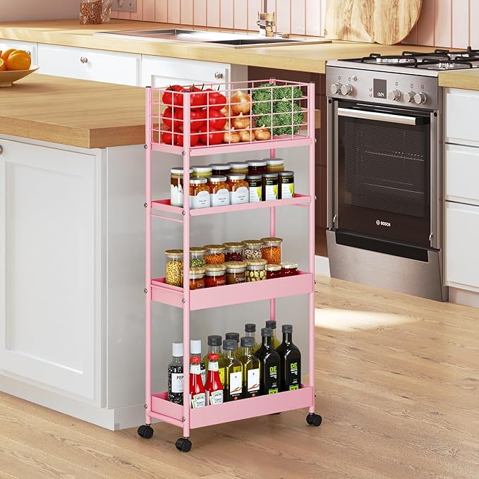 KINGRACK Slim Storage Cart, 4-Tier Metal Utility Rolling Cart - Image 8