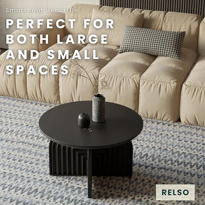 Charon Coffee Table – Solid Mango Wood Round Accent Table, Handcrafted Black - Image 7