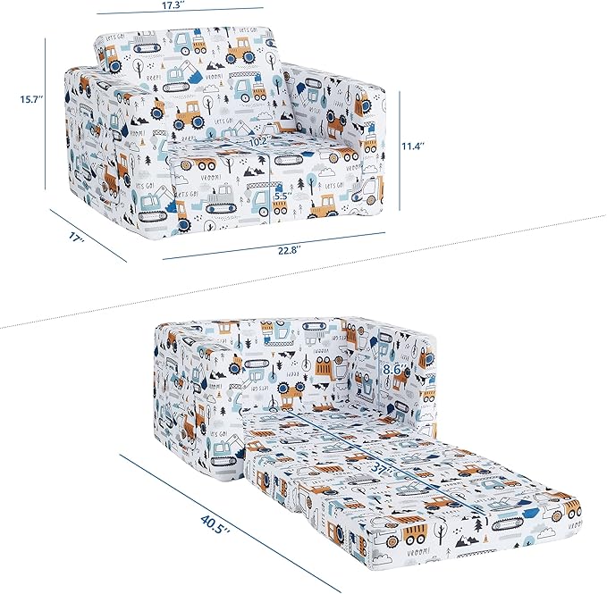Ulax furniture Kids Sofa Couch, Children Flip-Out Chair 2-in-1 Toddler Chairs - Image 3