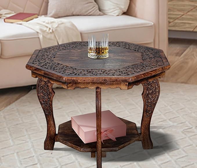 The Wooden Town Farmhouse Octagon Accent End Table, Rustic Side Table - Image 6