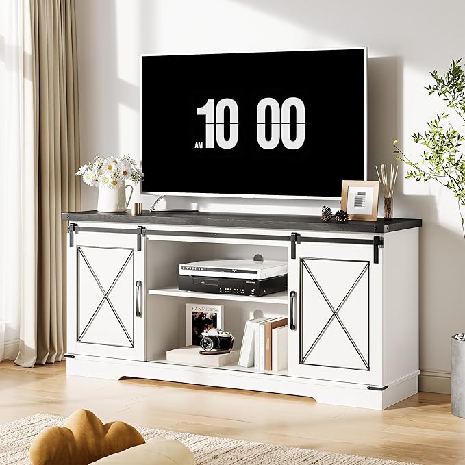 GAOMON Farmhouse 59" TV Stand Up to 65 Inches, Mid Century Modern TV - Image 8
