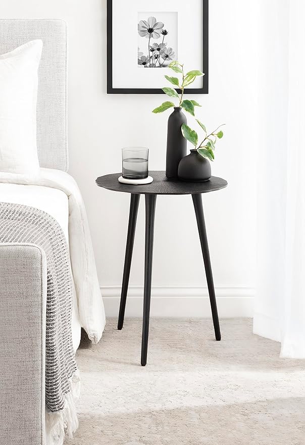 Kate and Laurel Sancia Modern Round Side Table, Sand Casted Aluminum Bedside - Image 4