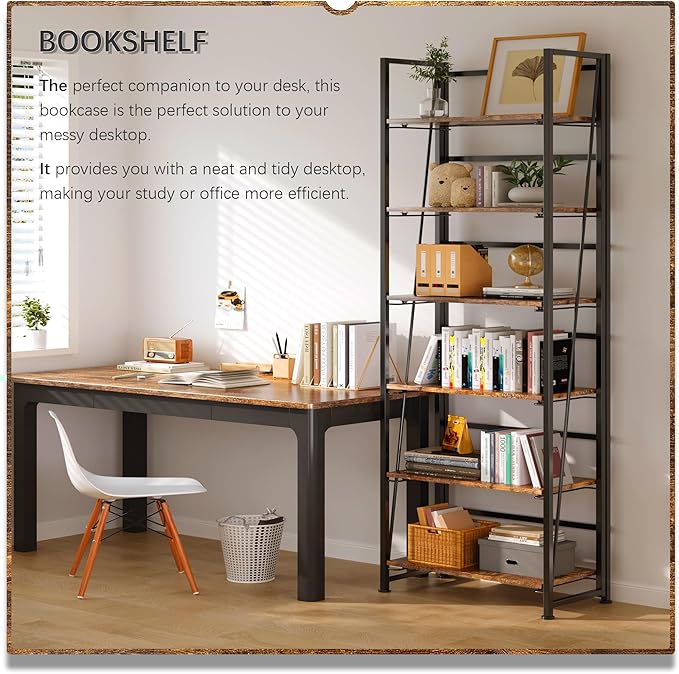 4NM No Assembly Folding Bookshelf, 6-Shelf 74" H Collapsible Foldable Bookcase - Image 3