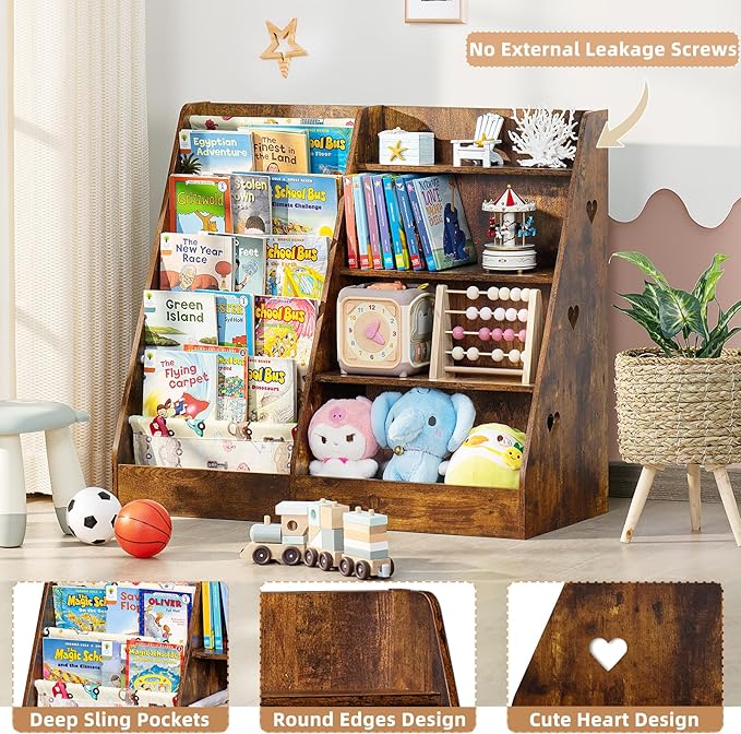 Lerliuo 4 Tier Kids Bookshelf and Storage Organizer, Five Layer Sling Children - Image 5