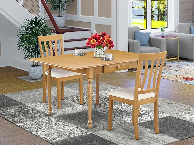 East West Furniture MZAN3-OAK-LC 3 Piece Kitchen Table & Chairs Set Contains a - Image 2