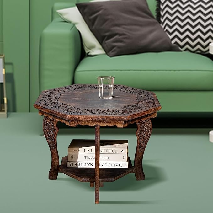 The Wooden Town Farmhouse Octagon Accent End Table, Rustic Side Table - Image 8