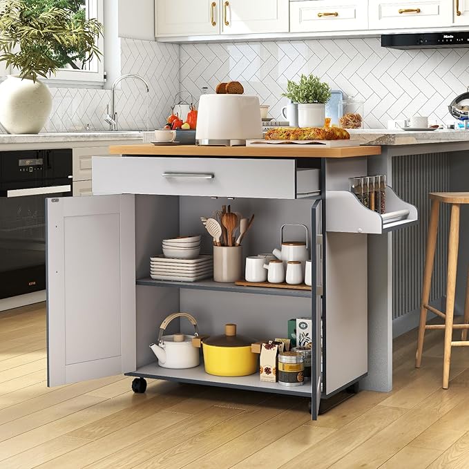 COSTWAY Kitchen Island On Wheels, Rolling Storage Trolley Cart - Image 2