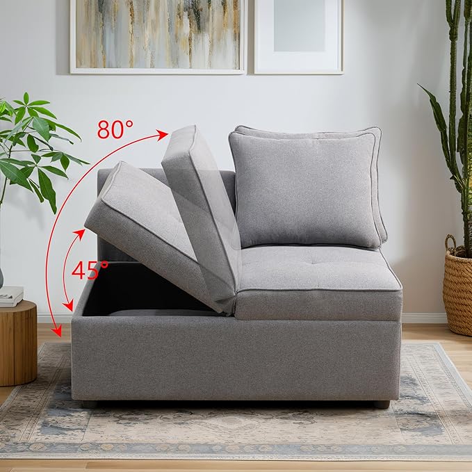 Convertible Ottoman Sofa with Storage, Modern Sackcloth Futon Couch with 2 - Image 3
