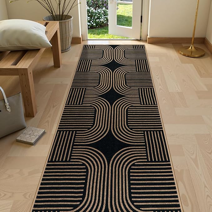 Lahome Modern Geometric Black Runner Rug, 2x8 Indoor Outdoor Hallway Kitchen by Lahome