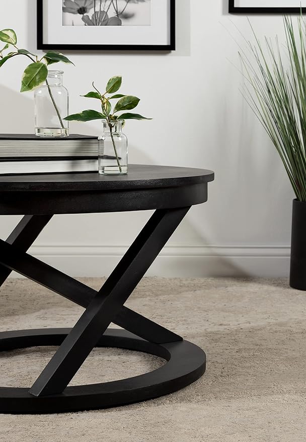 Kate and Laurel Aja Modern Round Wood Coffee Table; 26 Inch Diameter; Black; - Image 7