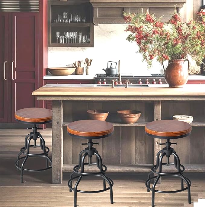 Diwhy Industrial Vintage Counter Stool, Kitchen Counter Height Adjustable - Image 4