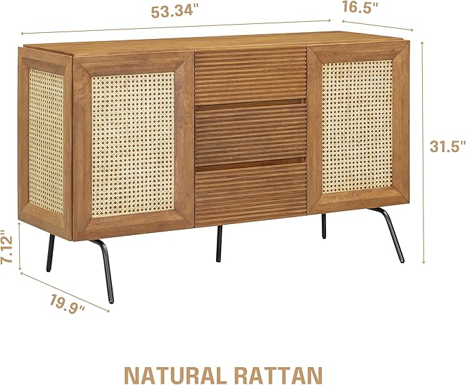 NTC MOSSIC Sideboard with 2 Doors and 3 Drawers, Buffet Cabinet with Natural - Image 2