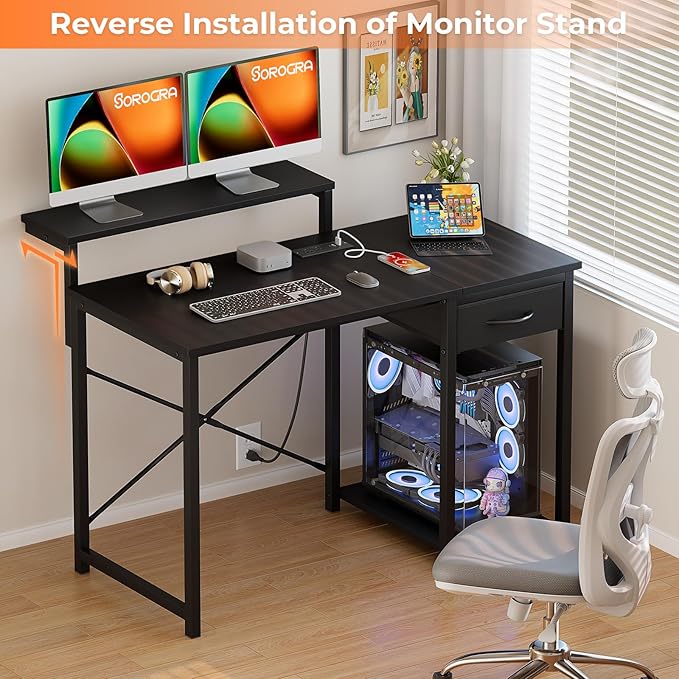 Computer Desk with Adjustable Monitor Stand, 47.2 in Small Desk with Reversible - Image 7
