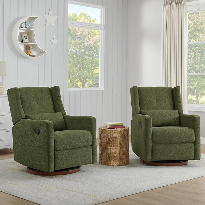 Upholstered Recliner Swivel Glider Nursery Chair Reclining Performance Fabric - Image 8