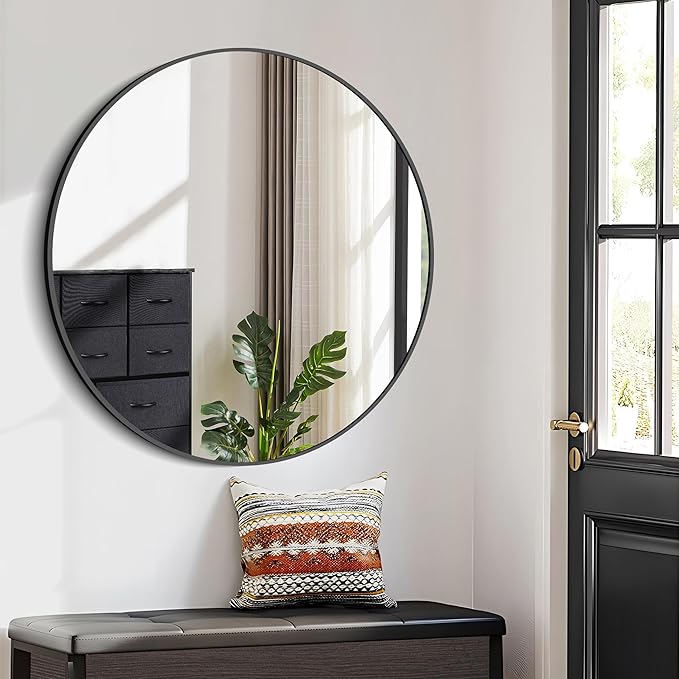 Black 39-Inch Round Mirror - Image 4