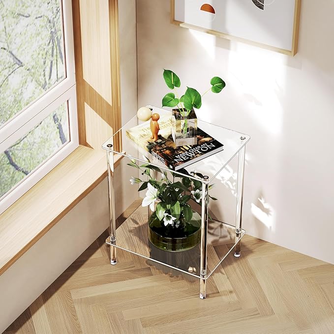 Clear Acrylic Side Table, 2-Tier End Table - Image 7
