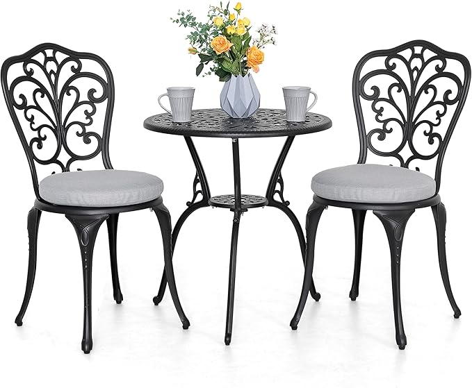 NUU GARDEN Bistro Set 3 Piece Outdoor All Weather Cast Aluminum Patio Bistro by NUUGARDENCORPORATION