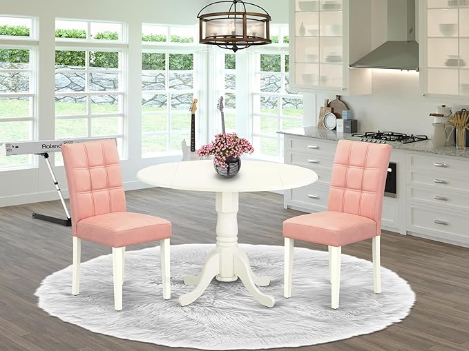 East West Furniture DLAS3-WHI-42 3 Piece Dining Table Set consists A Dinner - Image 2