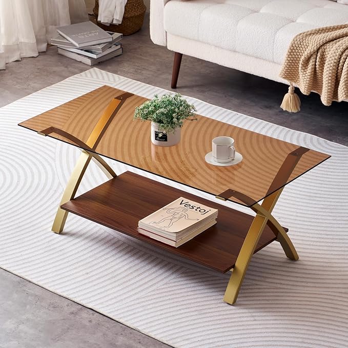 Coffee Table for Living Room and Bedroom, 2-Tier Mid-Century Modern Table by LumFurn
