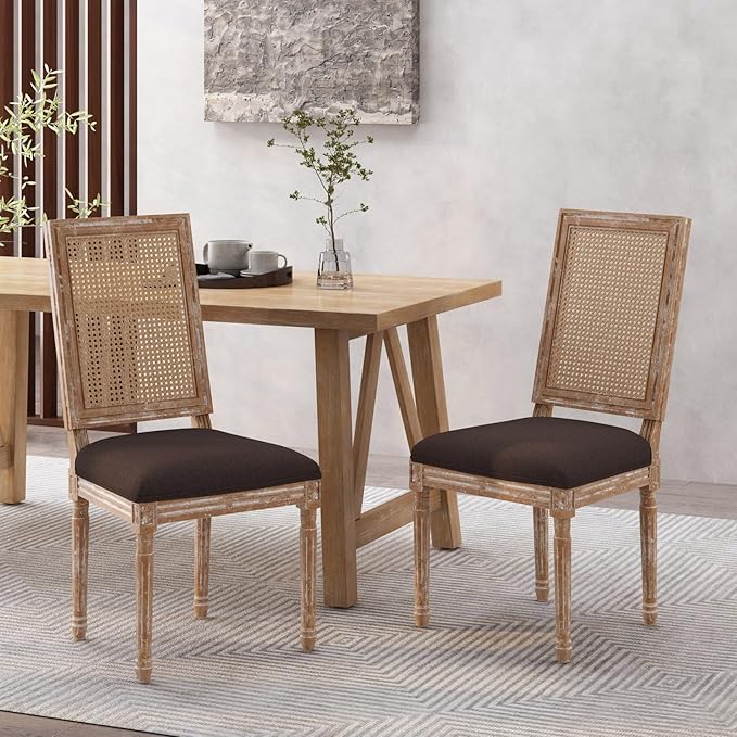 Merax Upholstered Solid Wood Dining Chairs Set of 2, French Country Style - Image 3