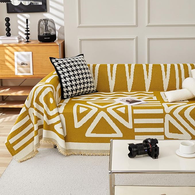 STACYPIK Thick Mustard Yellow Boho Sofa Covers Breathable Chair Couch Cover - Image 2