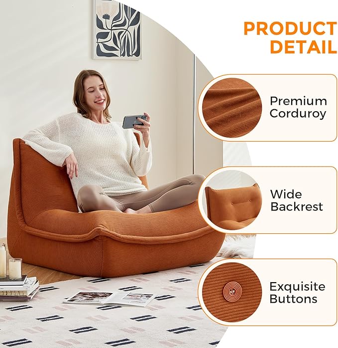 Bean Bag Chairs for Adults Giant BeanBag Chair Sofa Memory Foam Bean Bag Chair - Image 7