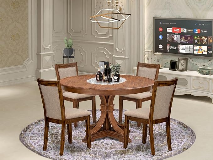 F7MZ5-50N-04 5-Pc Dining Table Set Includes a Pedestal Dinner Table and 4 Light - Image 2