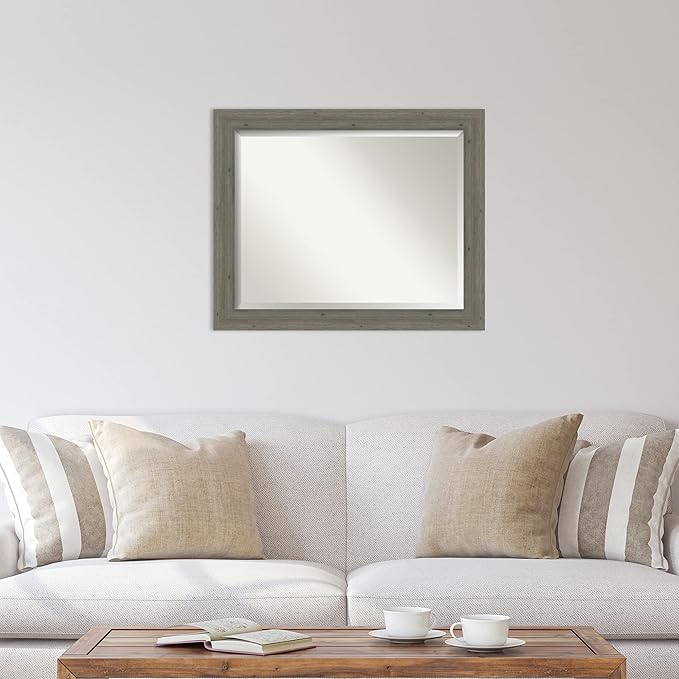Amanti Art Grey Wall Mirror 27x33 Fencepost Grey Narrow Rectangle Bathroom - Image 5