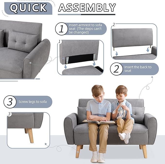 Shintenchi Small Modern Loveseat Couch Sofa, Mid Century Fabric Upholstered - Image 5