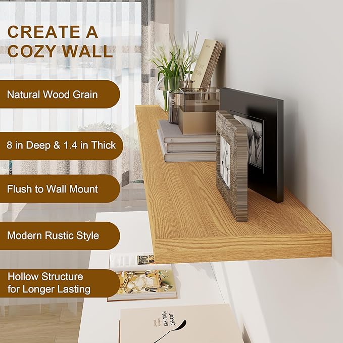 Fun Memories Floating Shelves, 8 Inch Deep Floating Shelves, Rustic Wood - Image 5