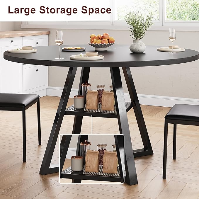 Round Dining Table for 4, Kitchen Dining Room Circle Dinner Pedestal Table - Image 7