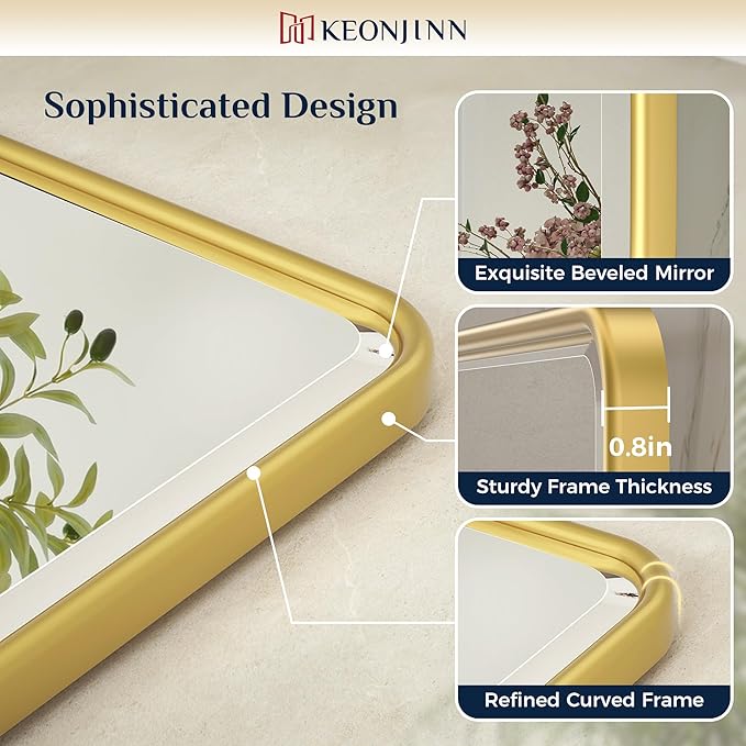 Keonjinn 24 x 36 Inch Pivot Mirror Bathroom, Brushed Gold Beveled Pivot - Image 4