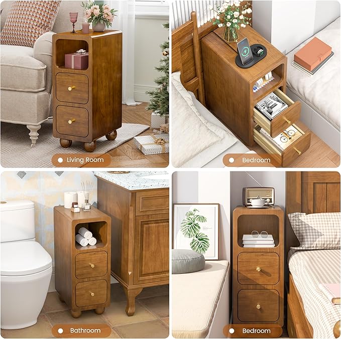 Small Nightstand, Narrow Tall Beside Table - Image 9