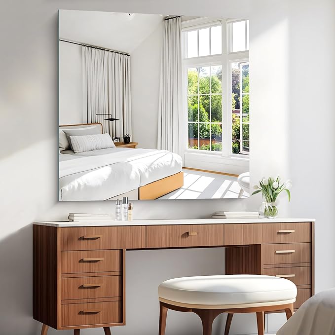 KOCUUY Large Frameless Mirror, 42x42 Inch Square Bathroom Vanity Mirror - Image 2