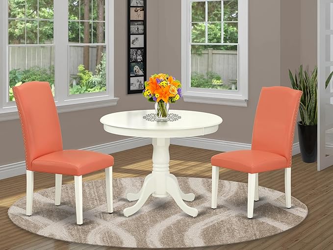 East West Furniture ANEN3-LWH-78 3 Piece Dining Set Contains a Round Kitchen - Image 2